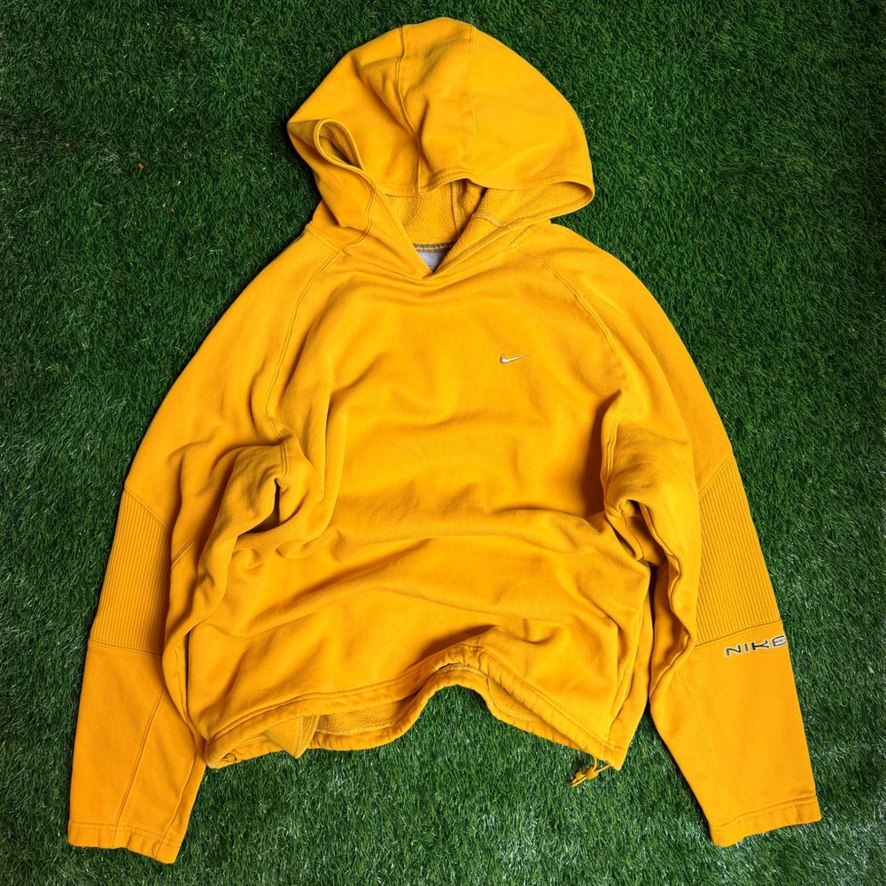 RARE Y2K 2000s Nike Swoosh Yellow Bumblebee Athletic Sportswear Gray Tag Hoodie